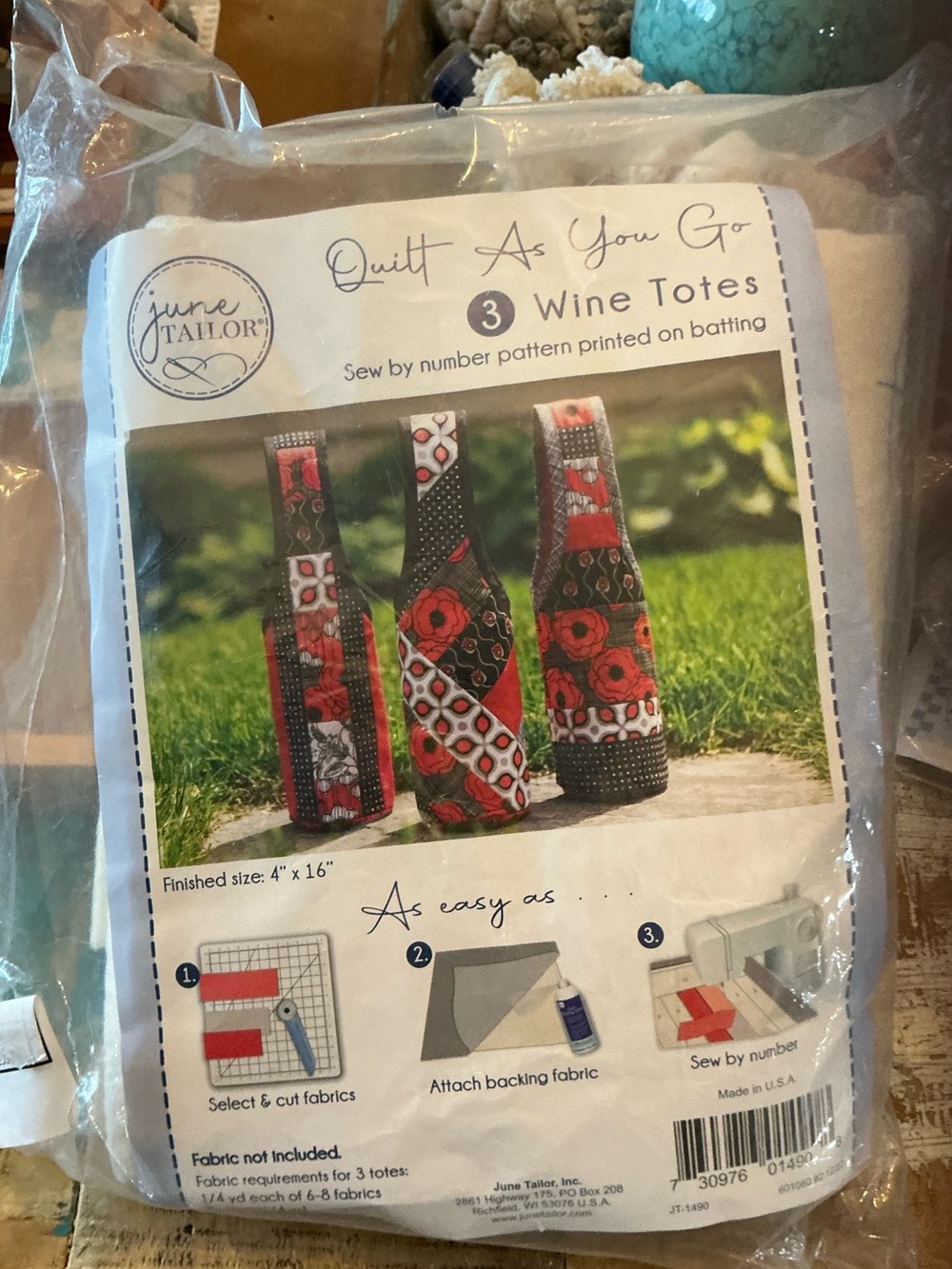 June Tailor 'Quilt As You Go' Wine Totes Kit - Red, Black, White